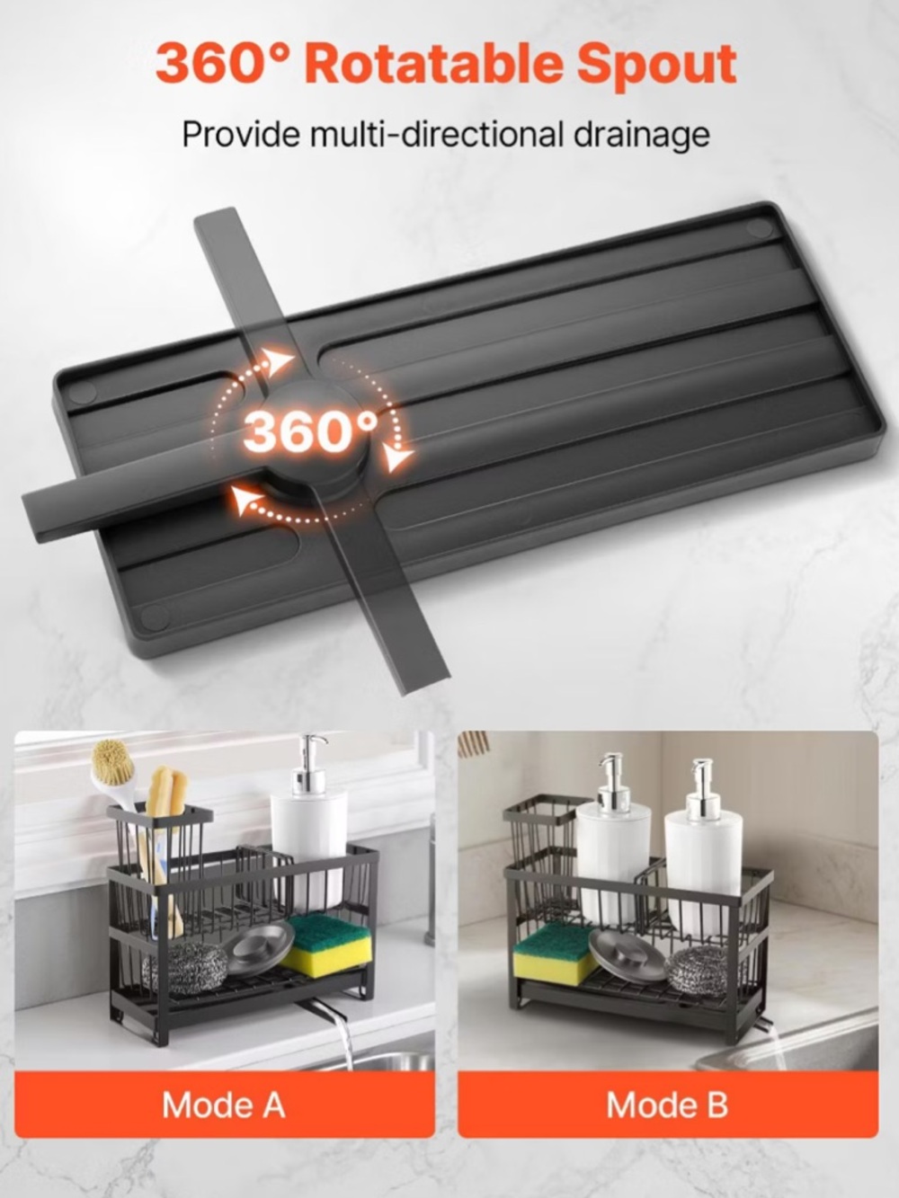 NIB Black 2 Tier Sponge Holder Kitchen Sink Caddy Organizer - Picture 7 of 14